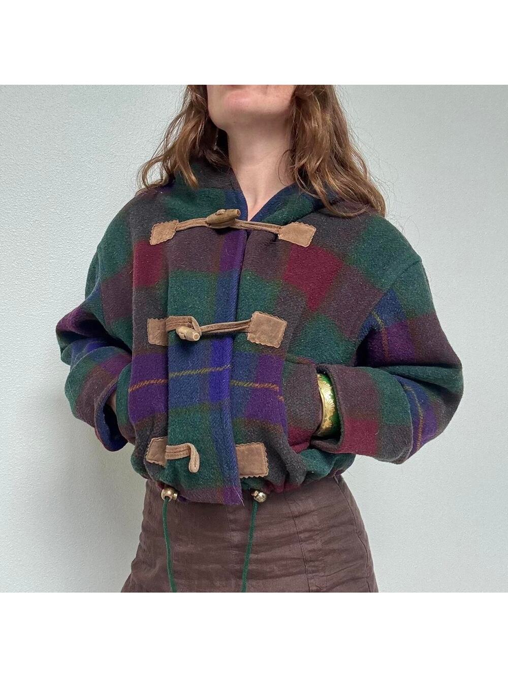 Vintage forenza cropped toggle plaid jacket